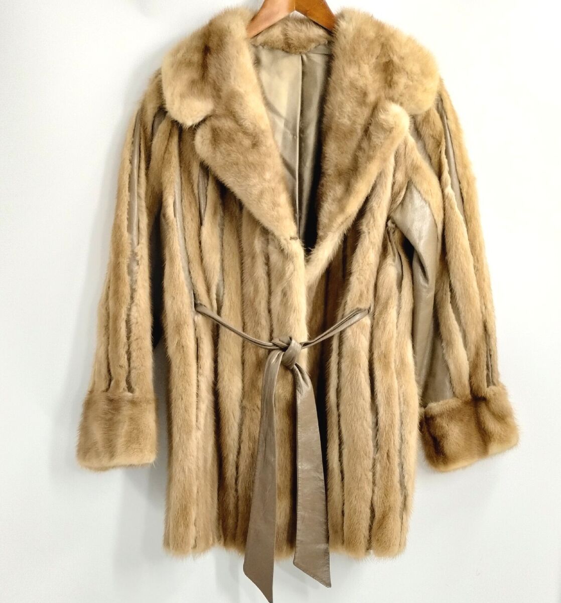 Mink Fur Leather Coat Vintage 70's Jacket with Belt Paneled Mink Fur Leather Coat Vintage 70's Jacket with Belt Paneled
