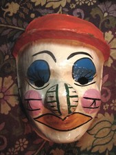 Vintage Papier Mache CLOWN Mask w/ BULBOUS Nose ONE OF A KIND TREASURE OLDIE 