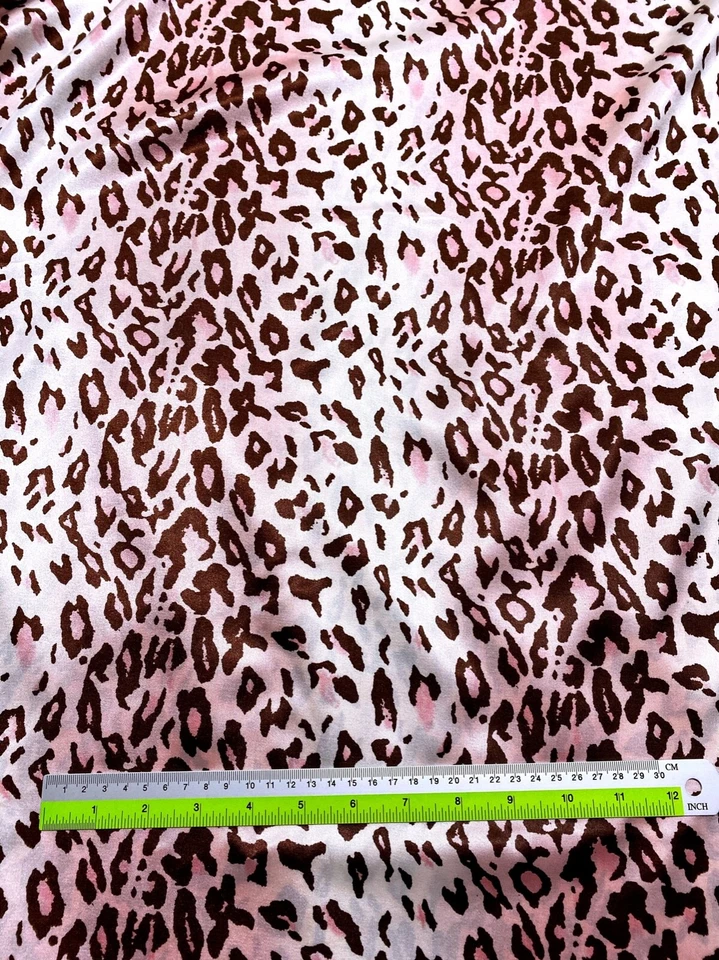 Satin Charmeuse Faux Silk Animal Prints Leopard Pink & Ivory Stripe Beatifully - Image 4 of 4