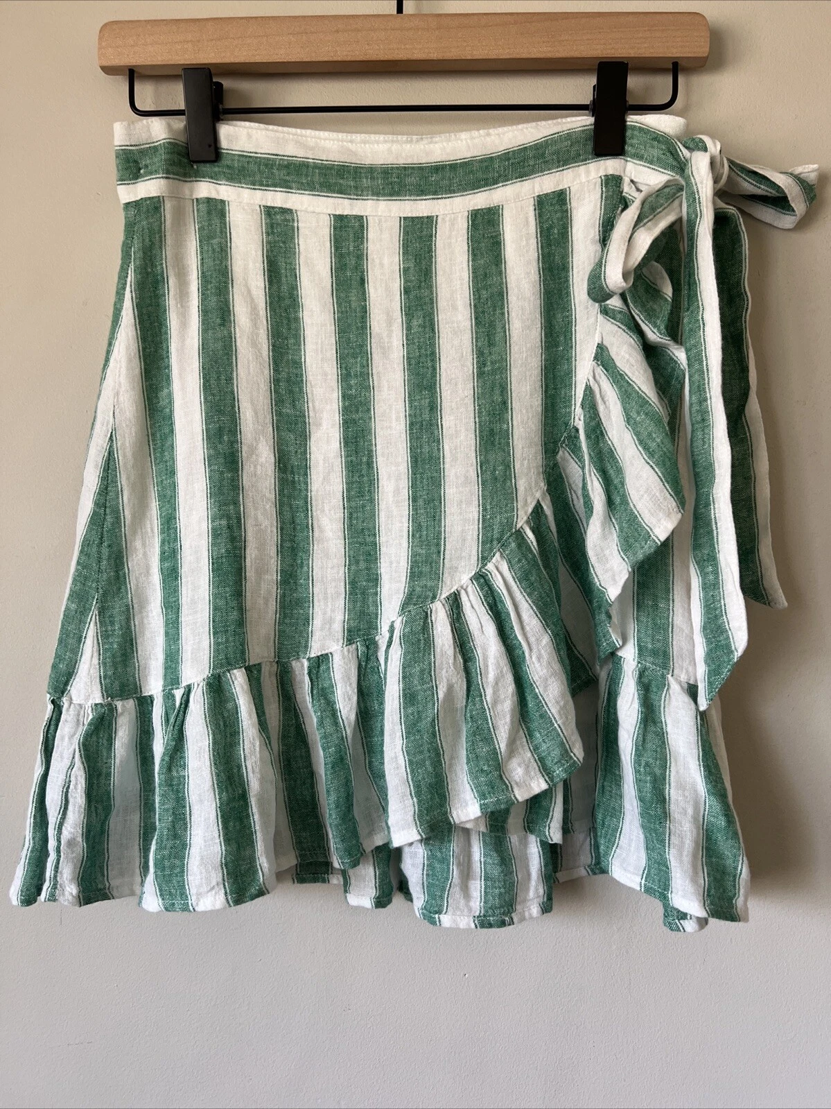 Rails Etienne Garden Stripe Ruffle Linen Blend Wrap Skirt Size XS Flirty NWT