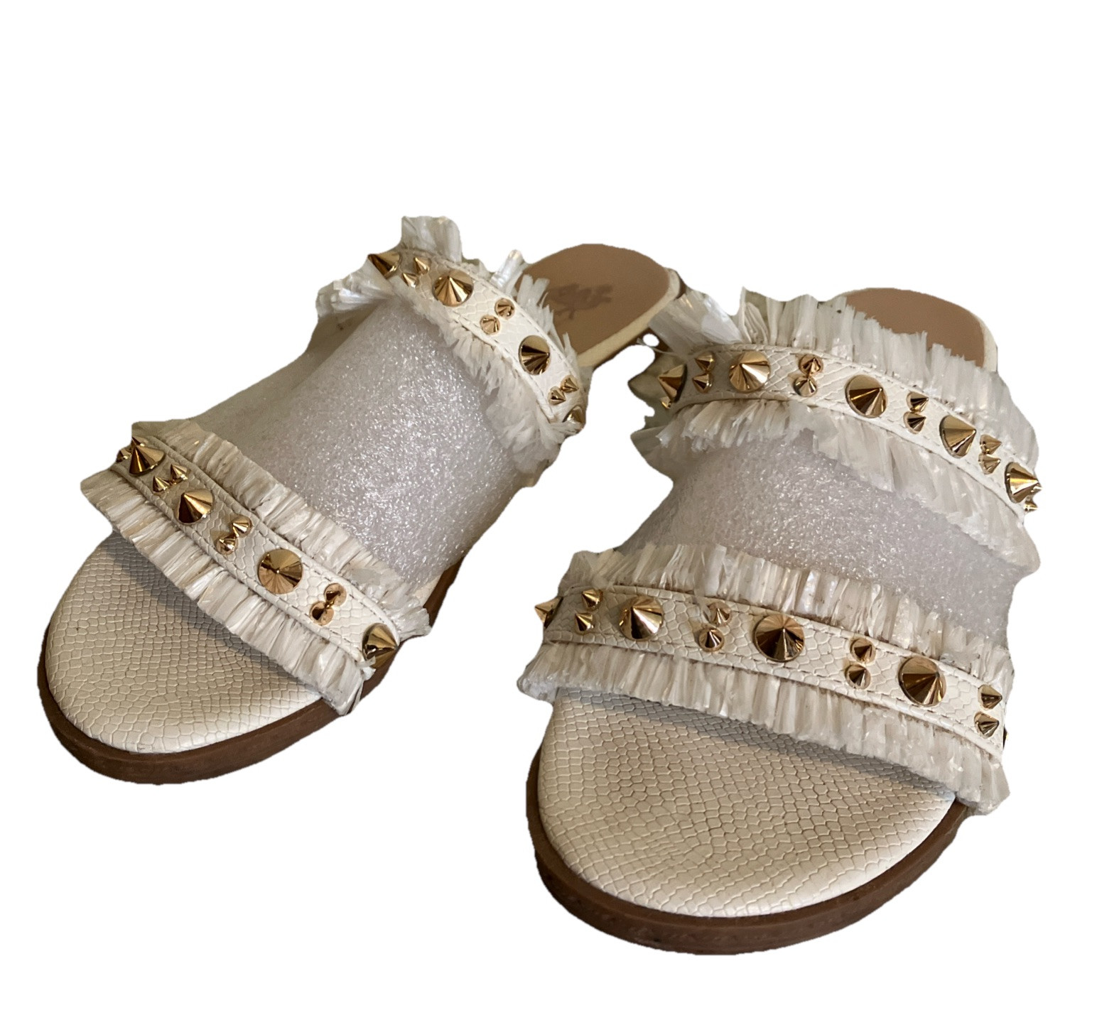 Camel Threads Womens Size 7.5 Blair Pearl Boho Fringe Gold Spike Sandal