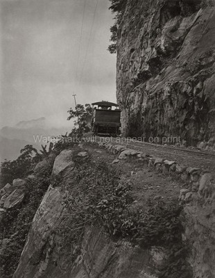 Kandy Railway Ceylon Train on Cliffside Mountain Tracks Vtg. Photo 19thC.