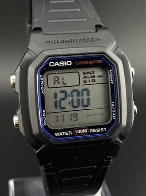 Casio Illuminator Blue Square Black Alarm Sporty Men s Wrist Watch 100M W/R