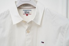 Tommy Hilfiger Mens White Shirt Large Slim Fit Stretch Cotton Long Sleeve Denim