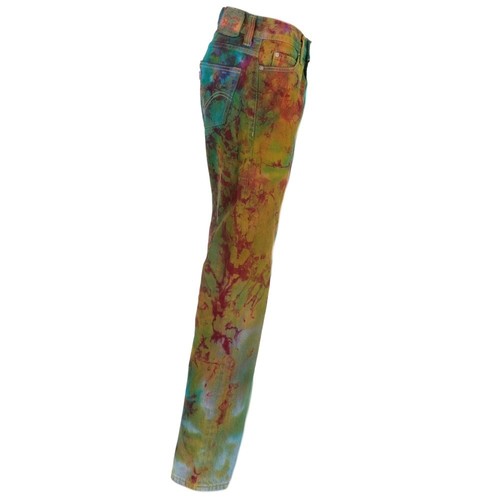 Vintage 80 Iconico Levi's 506 Jeans Unisex Denim Upcycled Tie and Dye w31 l32 - Foto 5 di 6
