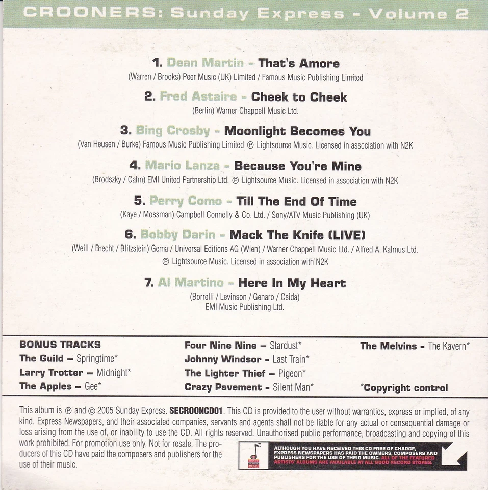 CROONERS Volume Two ( SUNDAY EXPRESS Newspaper CD ) - Bild 2 von 3