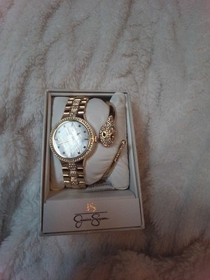 Women's Jessica Simpsons Gold Tone Watch And Bracelet Set