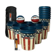 BasketPong USA – Giant Yard Pong and Basketball Game with 12 Buckets, 2 Ba