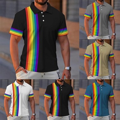 Herren Regenbogen Print Kurzarm V-Ausschnitt Fitness Top mit stilvollem Design