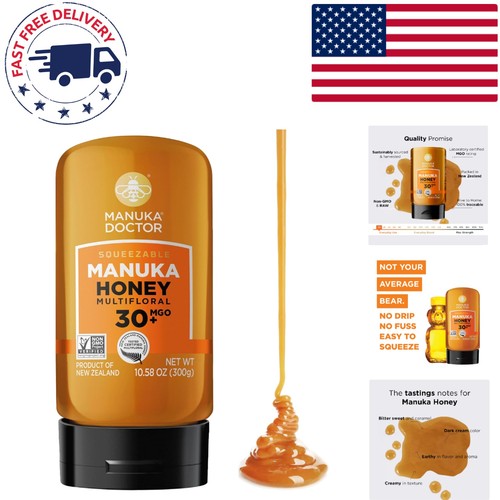 100% Pure New Zealand MGO 30+ Manuka Honey in No-Drip Squeeze Bottle, 10.58 oz