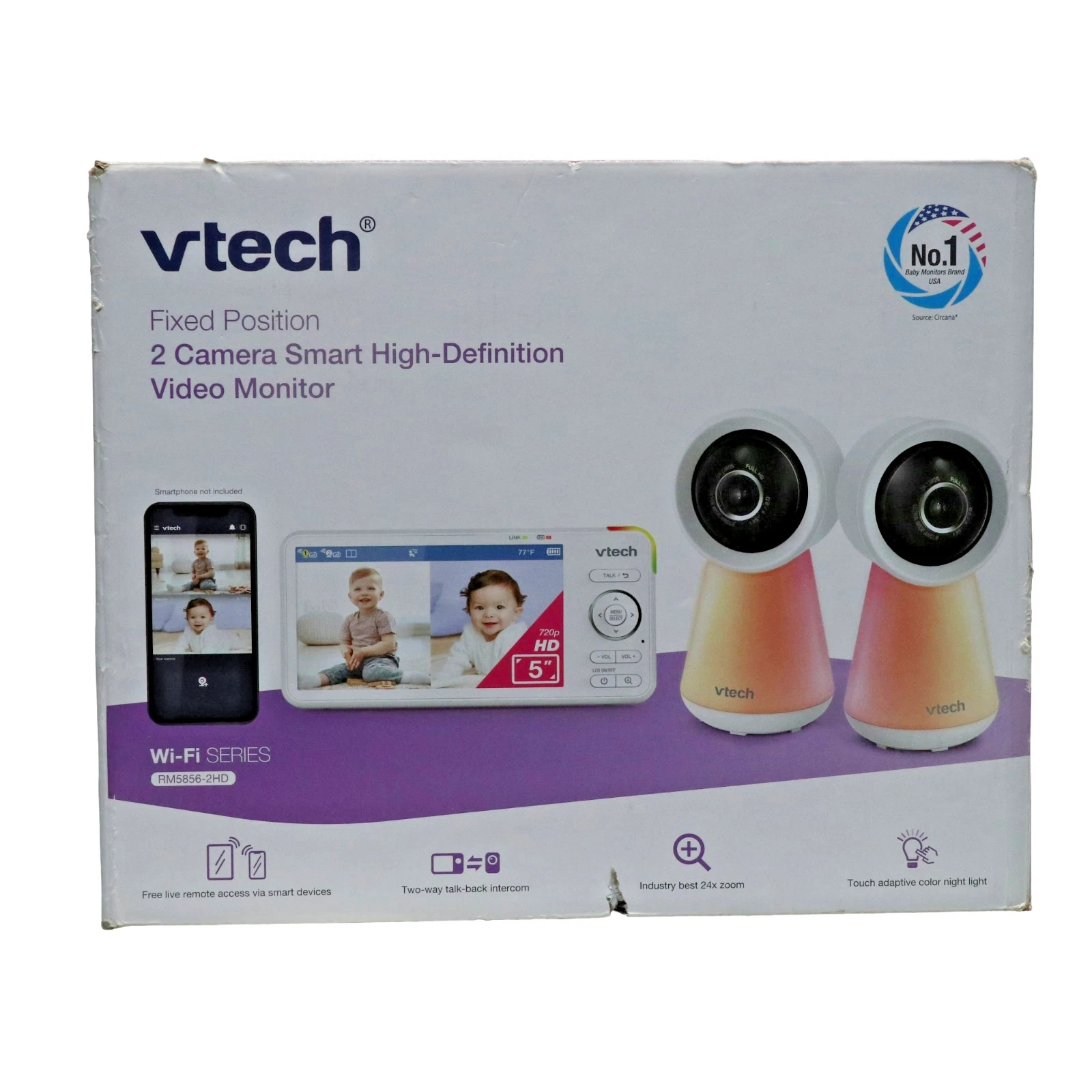VTech RM5856-2HD 2 Camera Digital Display Wi-Fi Temperature Night Light Monitor