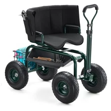 VEVOR Rolling Garden Cart with Swivel Seat Backrest Toolbox Wheel Extendable