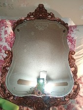 Antique Arched Wall Mirror with Ornate Wooden Frame, Clear Glass, Engraved