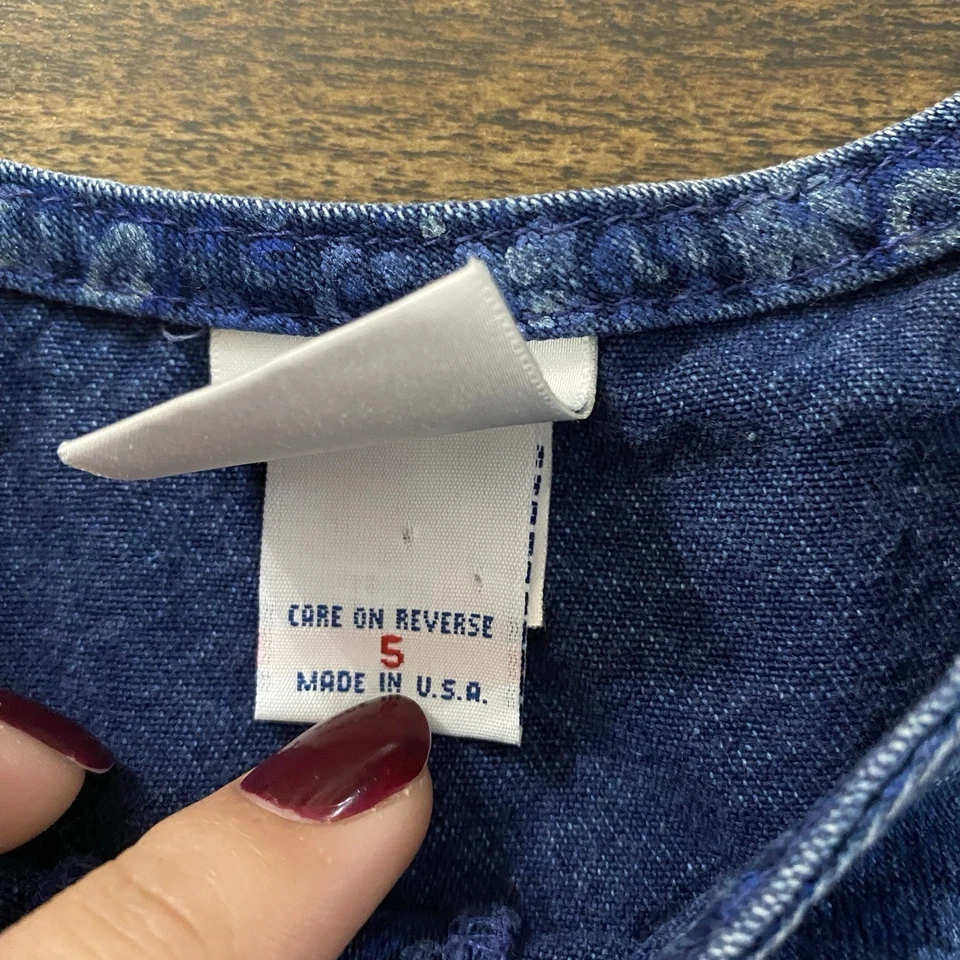 Vintage 90s OshKosh B’Gosh Denim Cotton A Line Button Dress Floral Paisley 5T - Image 2 of 4