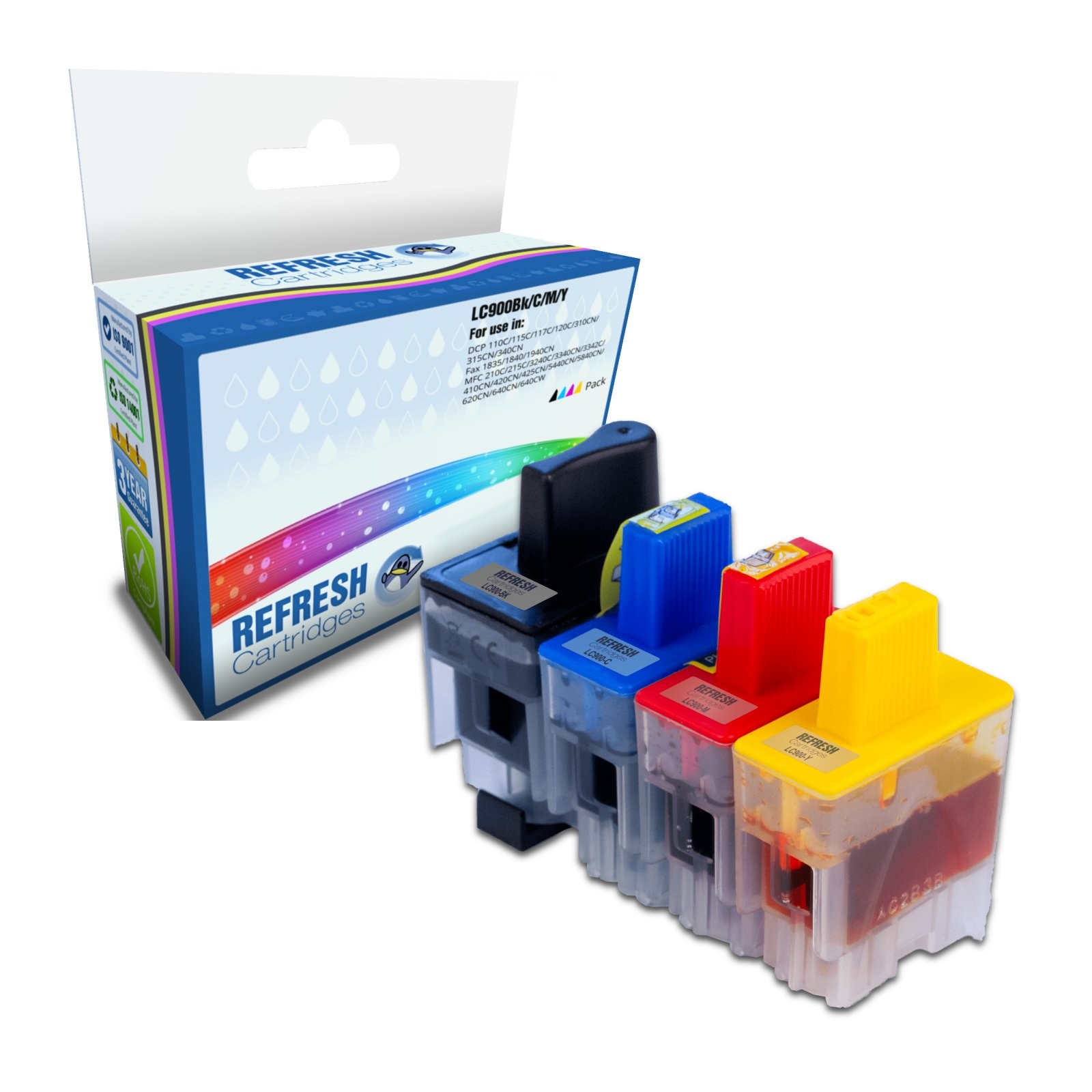 Refresh Cartridges Value Pack LC900Bk/C/M/Y Ink Compatible With Brother Printers