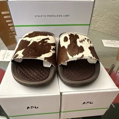 APL W8 EU38.5 Logo Fur Cow Pattern Slide Sandals Deep Brown White MSRP $195