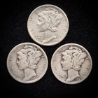 90% Silver - Set of 3 Dimes - Mercury Dime Circulated - 04-15