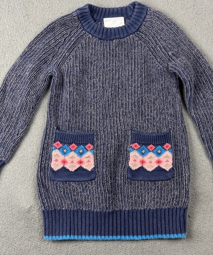 Hanna Andersson Mädchen Kleid Fair Isle Taschen Pullover Strick Blau 90 3 3T - Bild 2 von 9