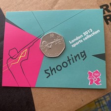 2012 LONDON OLYMPICS SPORTS SEALED IN CARD UNC 2011 SHOOTING 50p COIN (*)