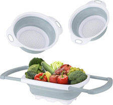 Collapsible Colander Set BPA Free Silicone Kitchen Strainer with Extendable
