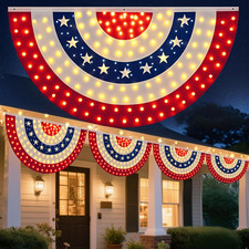 3X6 Ft 4 Pack American Flag Bunting with LED Lights, 4Th of July Decorations, US