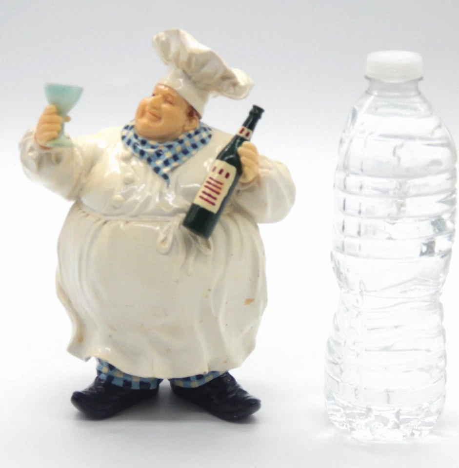 De Colección Fat Chubby Bistro Cocina Chef Sosteniendo Botella de Vino y Vidrio Estatuilla Decoración Foto 2 de 4