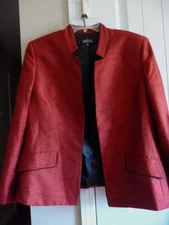 Kasper Deep Red w/Metallic Thread Mock Neck Long Sleeve Lined Jacket, Size 16P