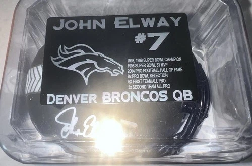 John Elway mini helmet signed Beckett Authentication with custom plate