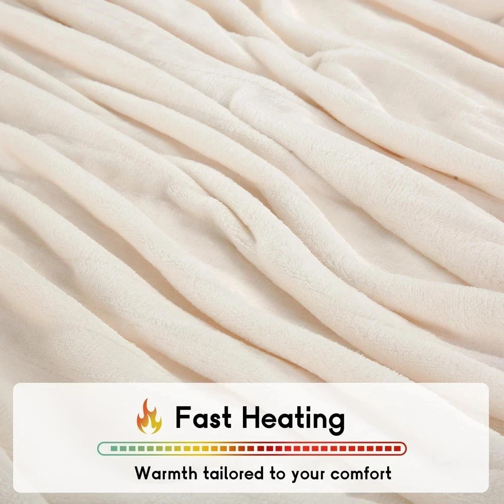 Heated Electric Blanket King Size 90''x100'', Dual Controller Soft Flannel White