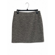Ann Taylor LOFT Black White Diamond Tweed Mini Skirt Metallic Size 6