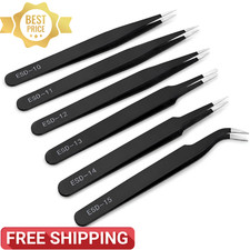 6PCS ESD Anti-Static Precision Tweezers Set for Electronics & Jewelry Repair Kit