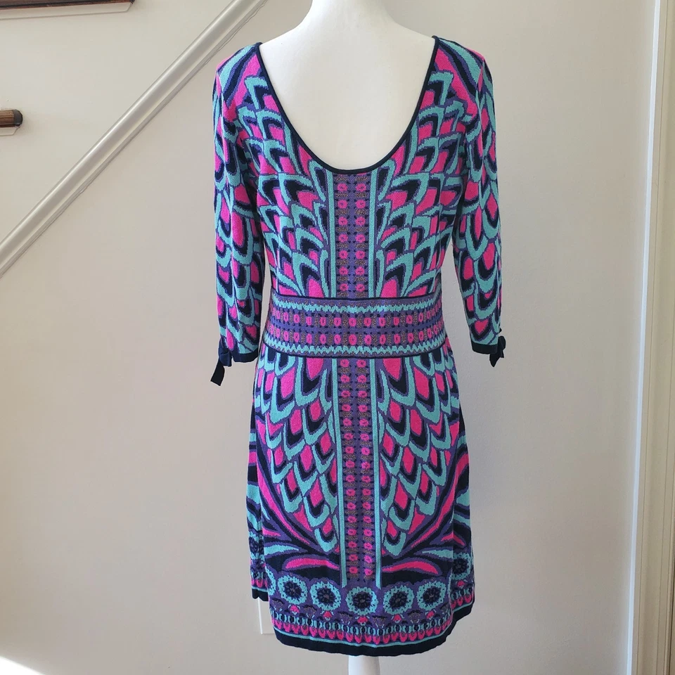 Vestido Suéter Lilly Pulitzer Escala Azul Rosa Hasta la Rodilla Manga 3/4 Talla Grande Foto 2 de 4