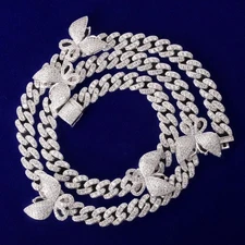 Ladies 5A 24k Gold Silver Rose Luxury Plated Butterfly Bling Cuban Link Necklace