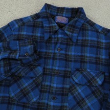 VINTAGE Pendleton Board Shirt Mens Large 80s Blue Black Shadow Plaid Loop Collar