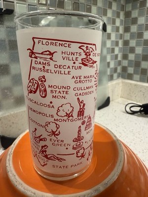 Vintage Alabama Cotton State 1950s frosted white & Red glass souvenir tumbler