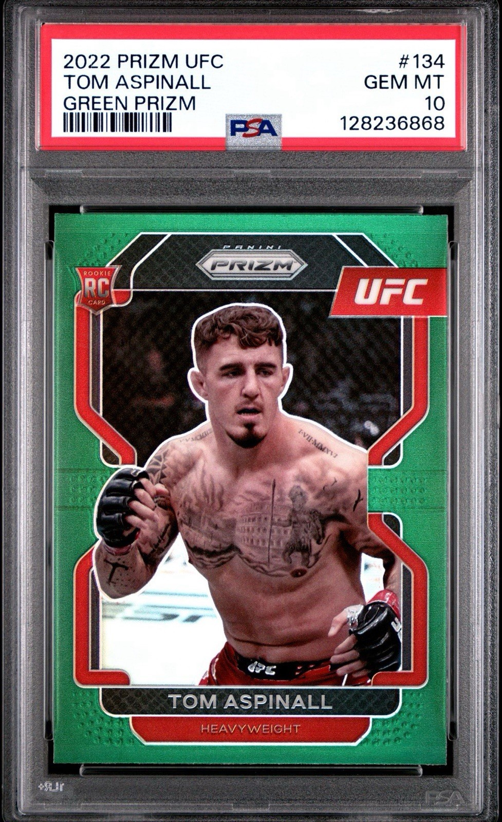 2022 Panini Prizm UFC Tom Aspinall #134 Green Prizm PSA 10 GEM MINT Rookie RC