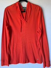 LRL Lauren Active Ralph Lauren Hooded Women XL Orange Waffle Knit Pullover