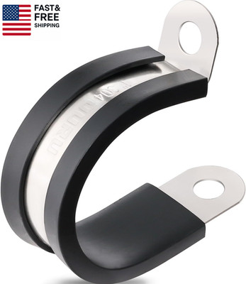 50PCS Cable Clamps 1 Inch 304 Stainless Steel Cable Clamps Rubber Coated Cushion