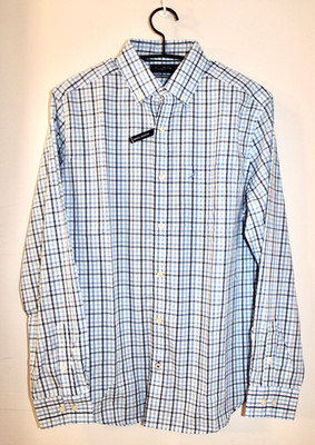 NWT Nautica Men's Blue Windowpane LS Button-down Pocket Shirt sz S M L
