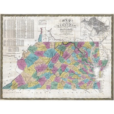 Historic State Map - Virginia Maryland - Mitchell 1832 - Vintage Wall Art