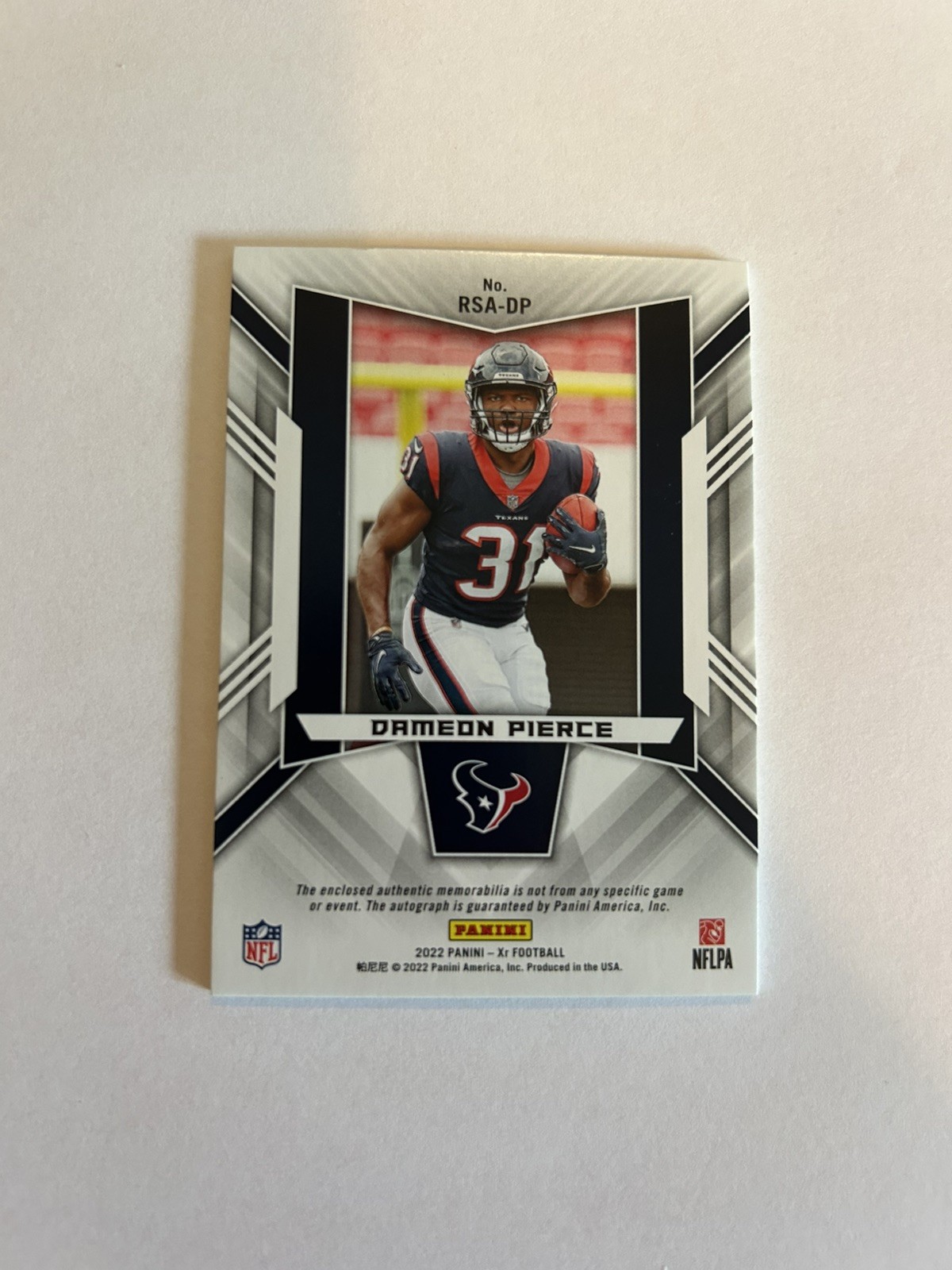 Dameon Pierce /199 RPA 2022 Panini XR #RSA-DP TEXANS Auto Patch Rookie NFL view 3