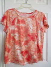 TALBOTS ORANGE TYE DYE PRINT  SHORT SLEEVE TOP  COTTON/SPANDEX FABRIC SIZE LARGE