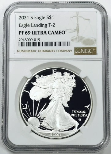 2021 S AMERICAN SILVER EAGLE NGC PF69 ULTRA CAMEO! T-2 DESIGN! SHINY! NR #G3322