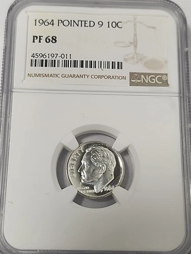 SCARCE-  1964 POINTED 9   10 CENT NGC PF 68