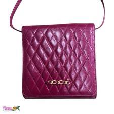 Saks Fifth Avenue Vintage Quilted Leather Crossbody Bag Magenta Italy Small