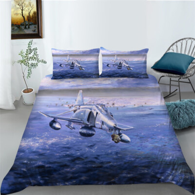 3D Flugzeug Druck Bettbezug Home Bettwäsche Kissenbezug King Queen Bett Set LH