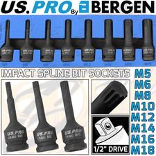 US PRO Impact Spline Bit Sockets Set 1/2" Drive Impact M5 - M18 Spline Key HD