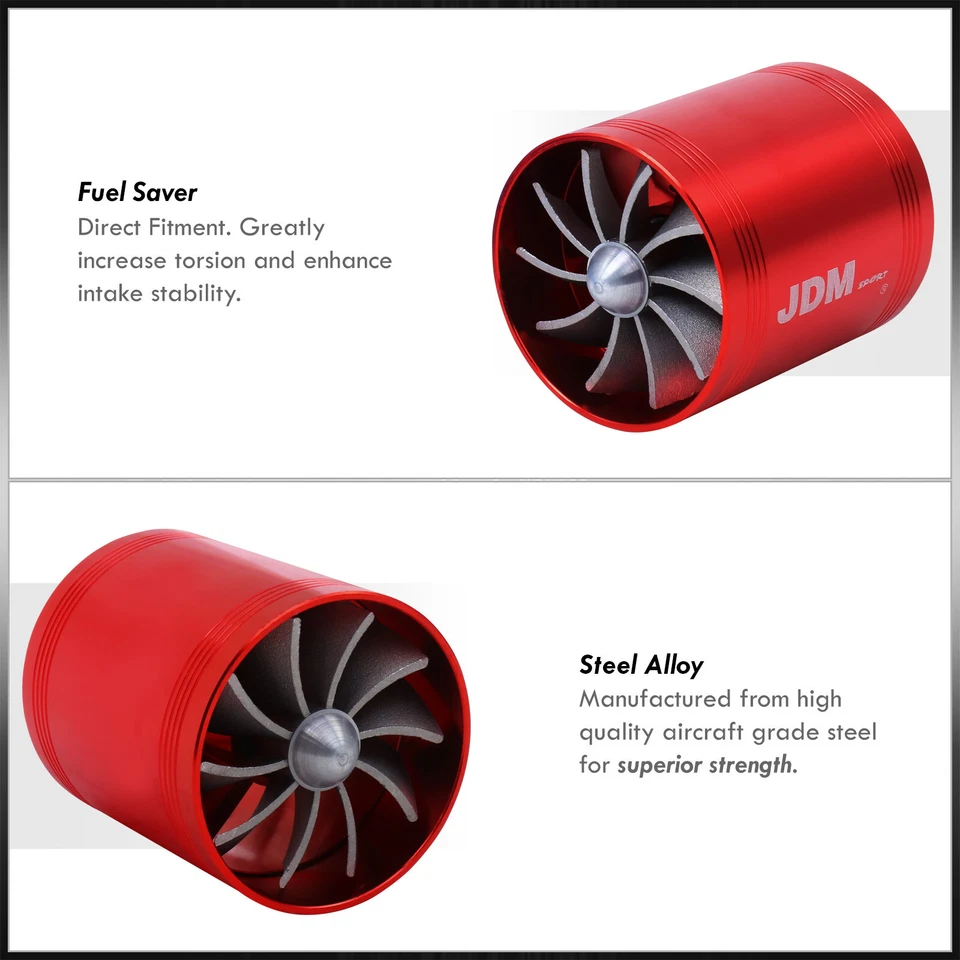 2.5" JDM Sport Intake Turbonator Dual Fan Gas/Fuel Saver Red For Mitsubishi Foto 2 de 4