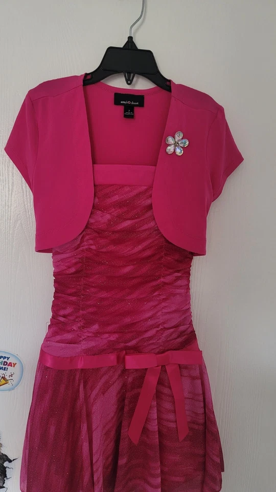 Amy’s Closet girls dress size 7 Pink Formal Party Dress Short Sleeve - Image 4 of 4
