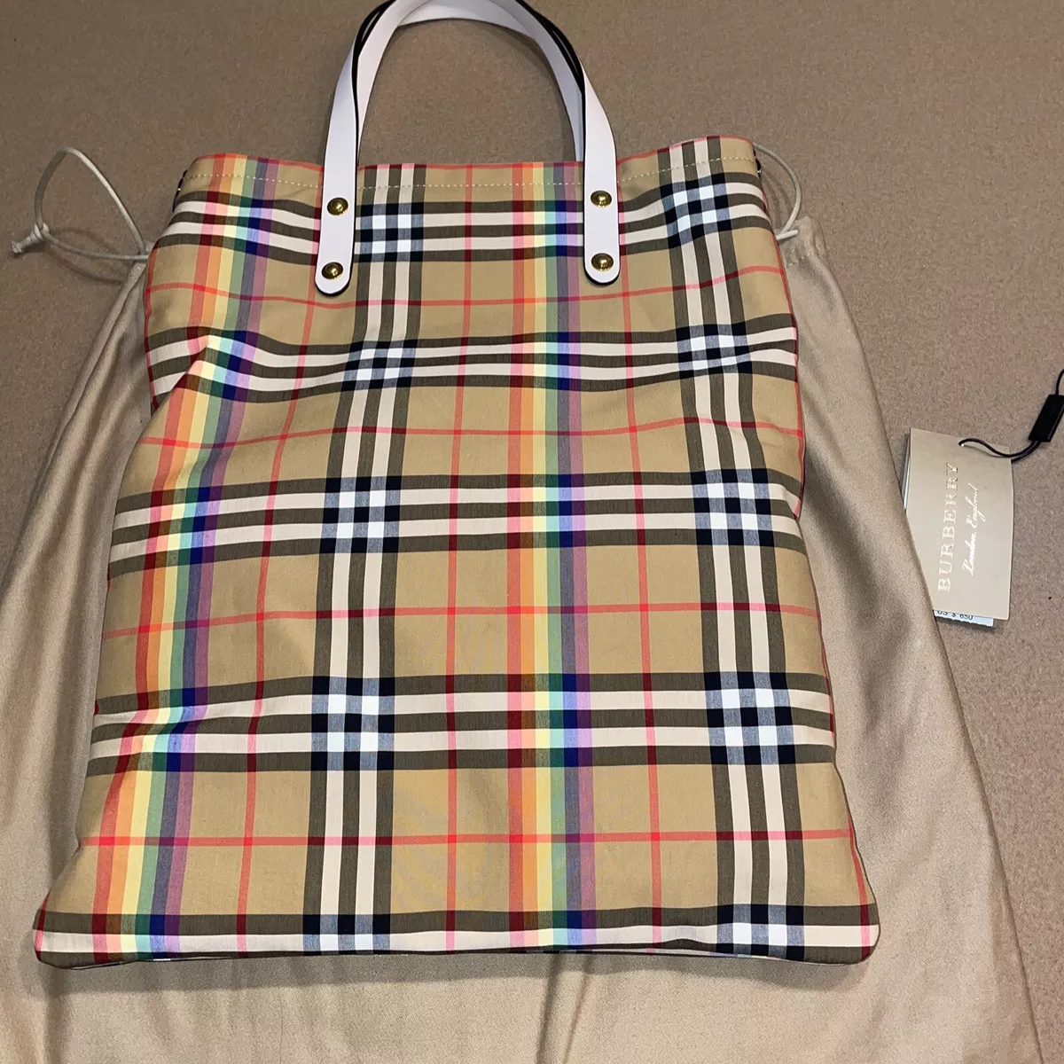 Burberry Check Large Tote Honey Brown